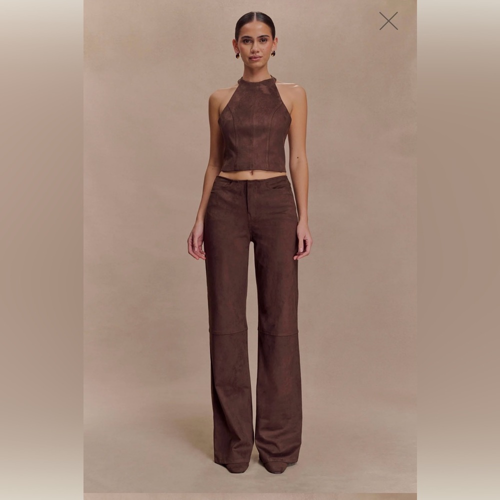 NWOT. MESHKI Logan Faux Suede Pants - Dark Chocolate
